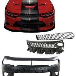 Front Bumper and Grilles For Dodge Charger 2015 to 2022 Scat Pack Hellcat GT RT SXT