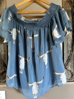 Boutique Texas Steer Blouse Medium 