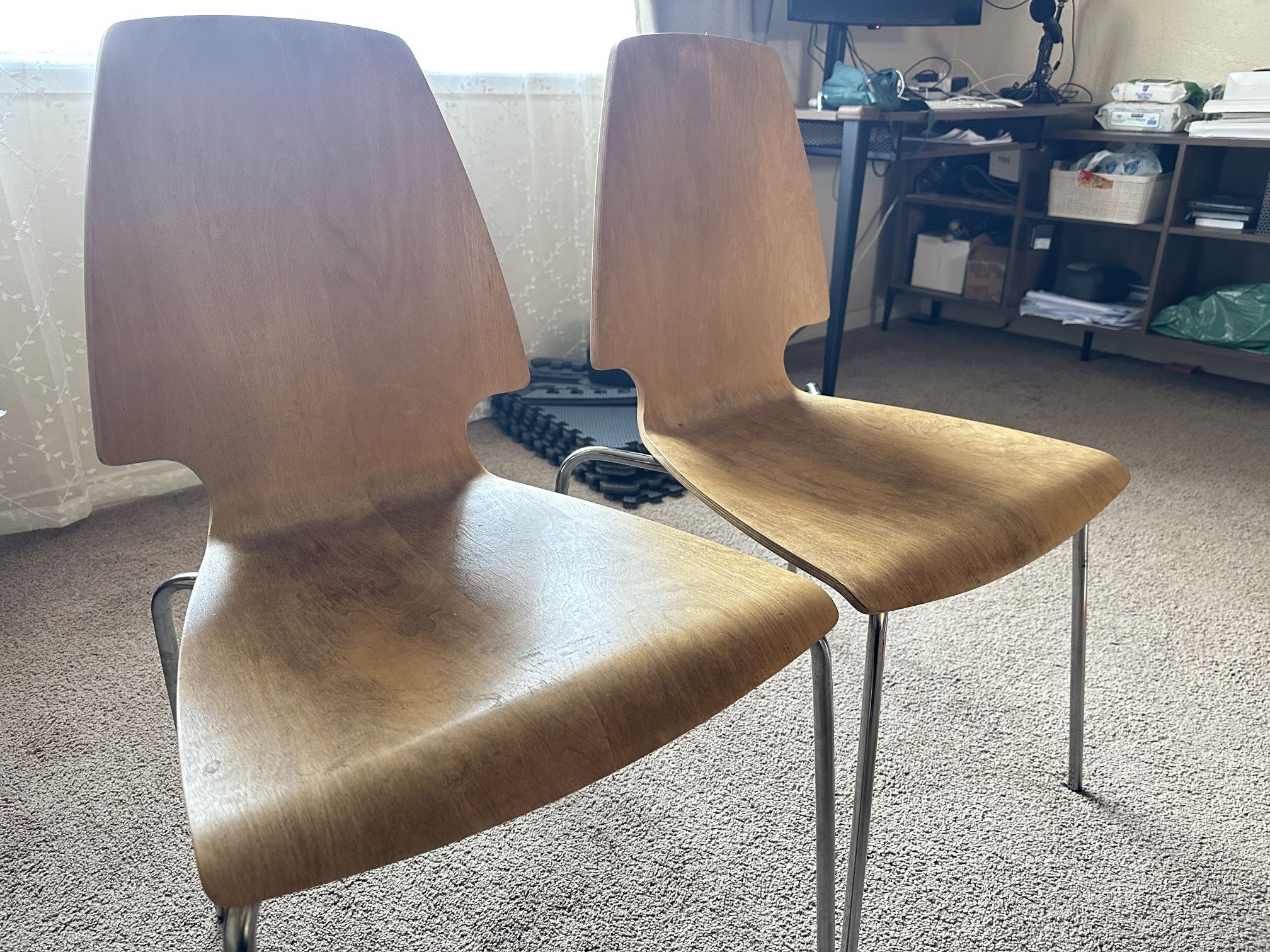 Set of 2 Wooden Dining Chairs with Metal Legs