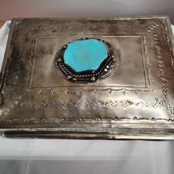 Solid Silver Hand Made With Large blue Jade Jewelry Box