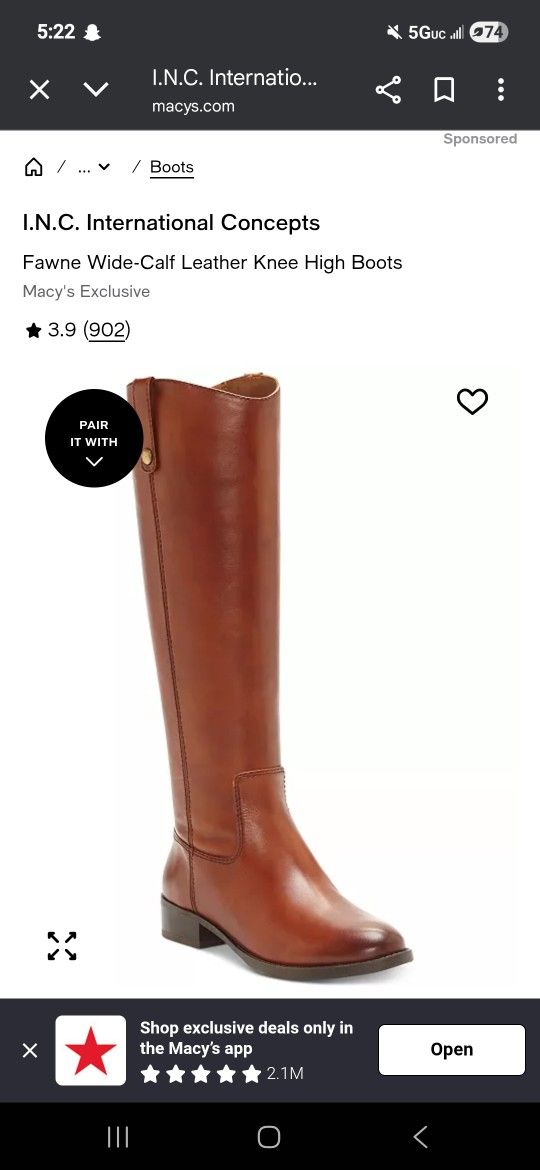 I.N.C. International Concepts
Fawne Wide-Calf Leather Knee High Boots