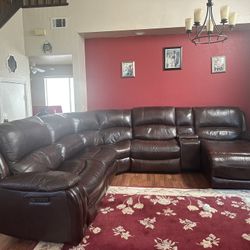 Massive dark brown leather sectional sofa