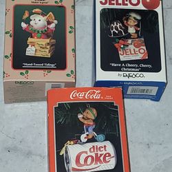 Enesco Christmas Ornaments Pizza Hut Jell-O And Diet Coca-Cola Vintage Figurines Limited Edition Set