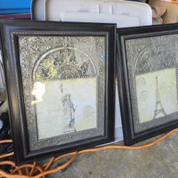2 Framed Art Pieces Statue Of Liberty And Eiffel Tower 