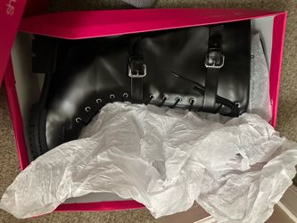 Black Lace-Up Combat Boots with Buckle Straps