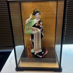 Japanese Doll In Glass Case