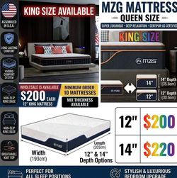 M MZG 12 Inch King Size Plush Hybrid Mattress, Gel-Infused Memory Foam Pillow Top & Individually Wrapped Pocket Coils, Cooling & Breathable, CertiPUR-