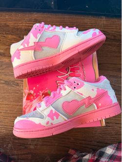 Pink Strawberry Milk Sad Boy Sneakers Size 6 NEW