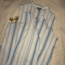  striped sleeveless collared button up shirt 