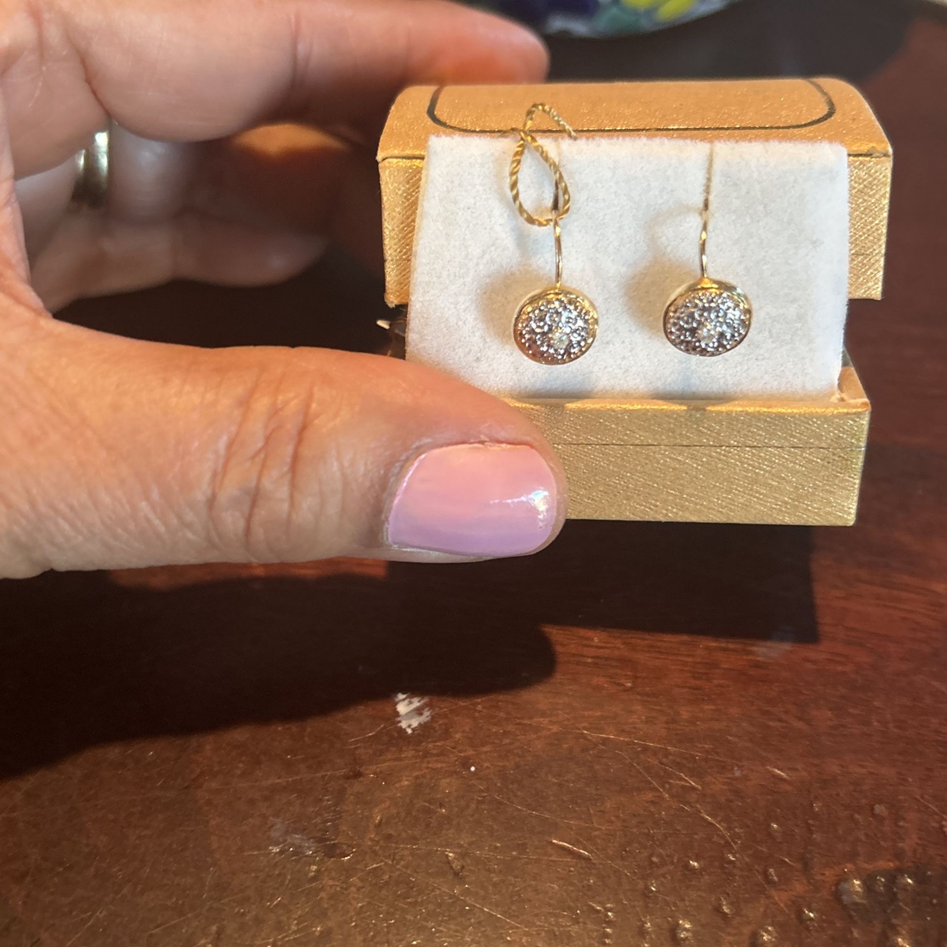 14 Kt Yellow Gold With Small Diamond Earrings
