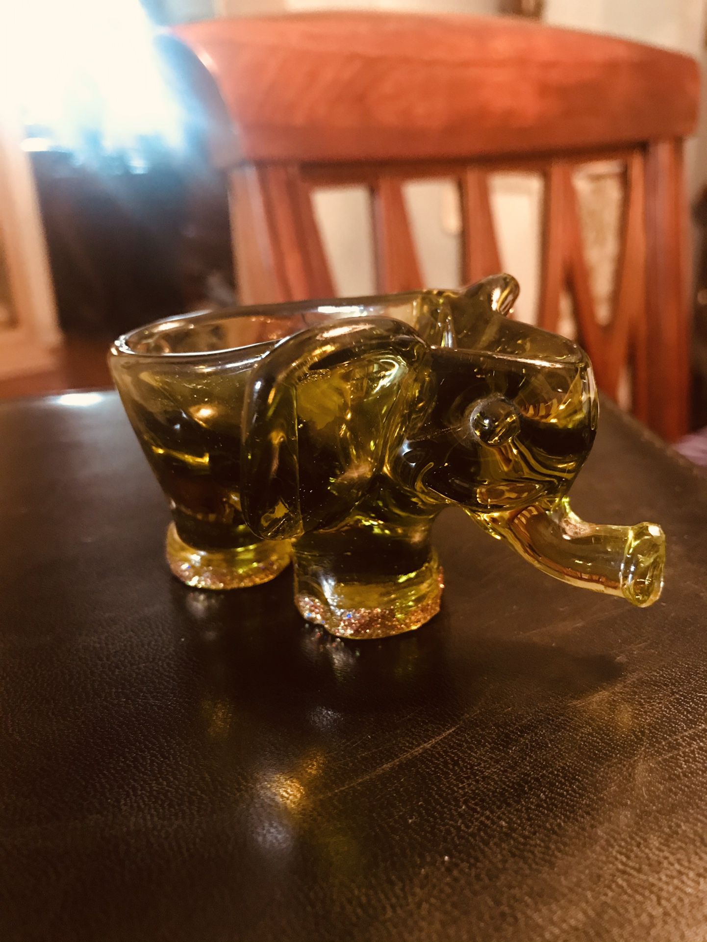 Cute Little Green Glass Elephant ( It Can Be Used As A Paperweight,  Or Earrings and Rings)