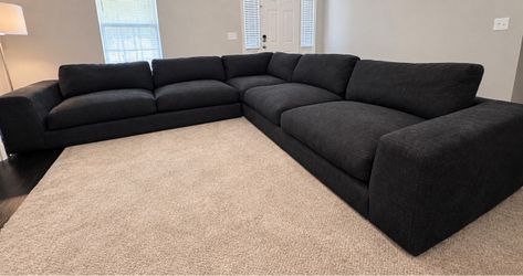 Cindy Crawford Nichols Park 3 Piece Down Feather Blend Sectional, Onyx Black Chenille Fabric