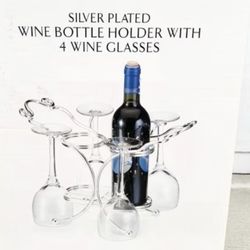 Wine Bottle Holder/ with 4 - wineglasses 