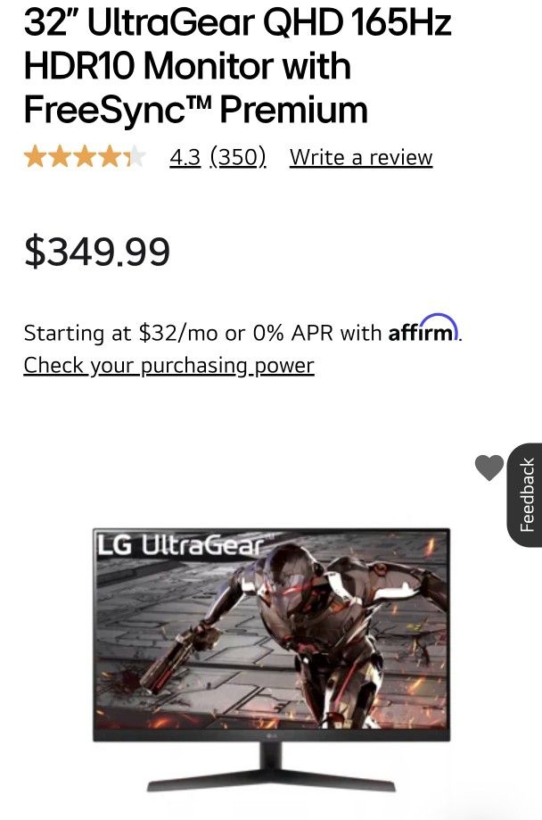 32" UltraGear QHD 165Hz
HDR10 Monitor with FreeSync™™ Premium