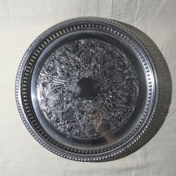 Vintage Irvinware Reticulated Chrome Plated Tray Round 13" Braided Rim
