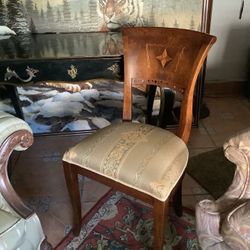 Antique Biedermeier Style Neoclassical Neo Classical Side Chair With Star Inlay Recently Reupholstered