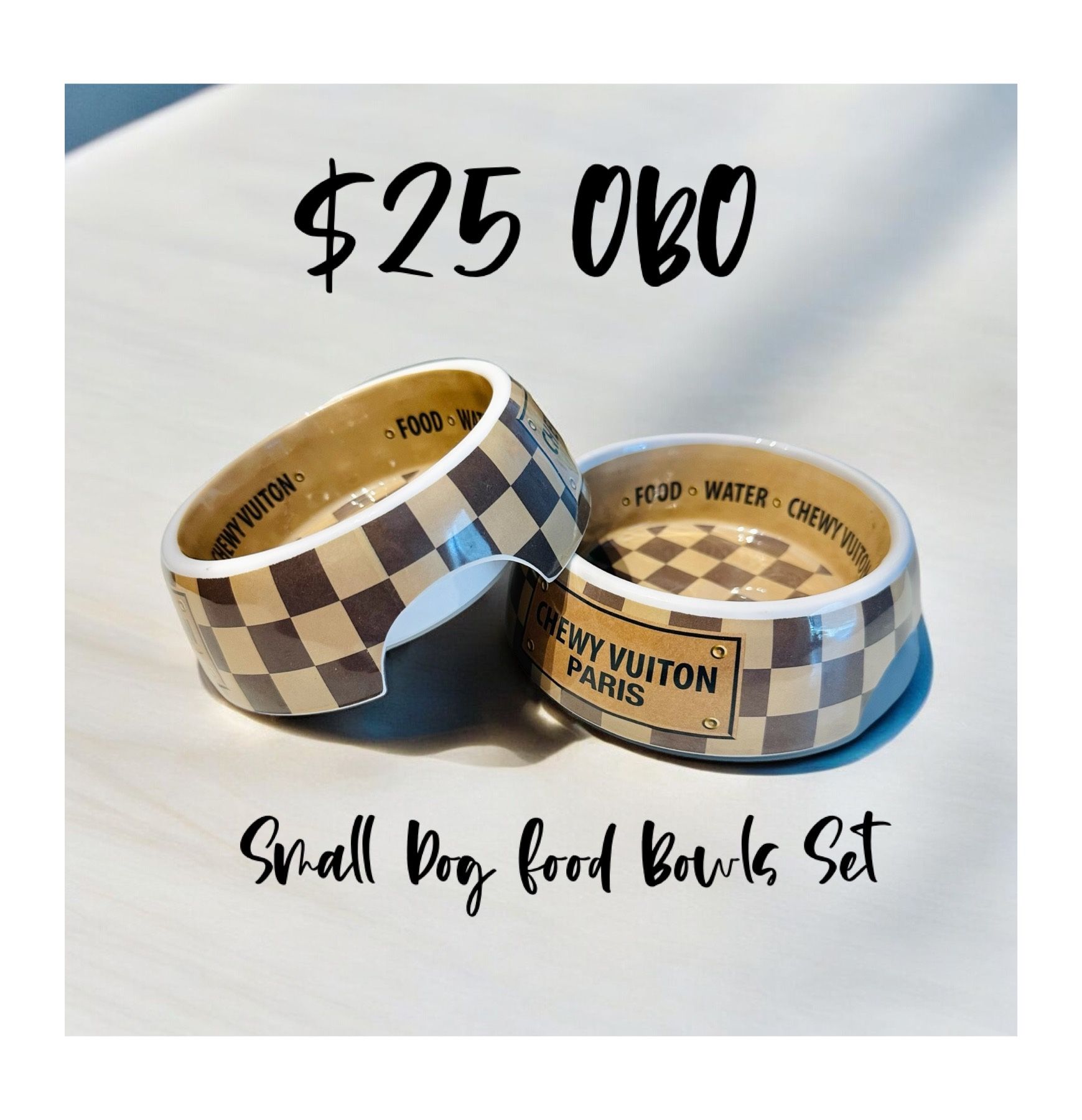 Brand New ChewyVuitton Pet Food bowl Set