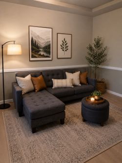 Abbyson Gray Swappable Chaise Sofa w/Ottoman