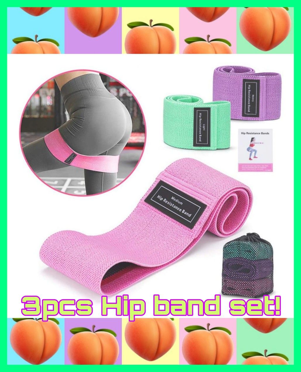 🏋👙🍑NEW SET OF 3 x EXTRA THICK FABRIC HIP RESISTANCE BANDS! FREE CARRYING BAG!!🏋👙