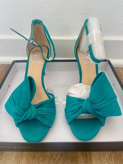 Vince Camuto Teal Suede Bow Heeled Sandals