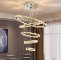 5‑Ring Crystal LED Chandelier – Luxury Adjustable Spiral Fixture