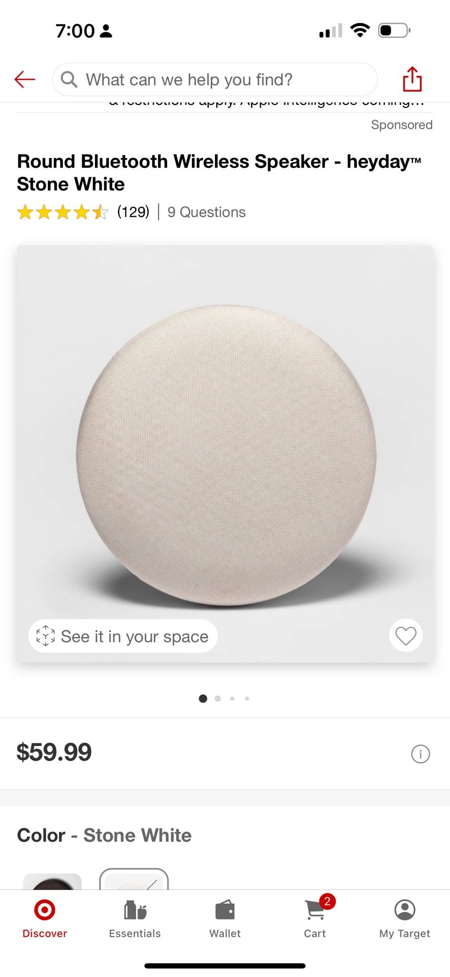 Round Bluetooth Wireless Speaker - heyday™ Stone White