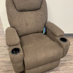 Fabric Rocking Chair Recliner Chair with Massage and Heating 360 Degree Swivel Ergonomic Lounge Chair Classic Single Sofa with 2 Cup Holders Side Pock