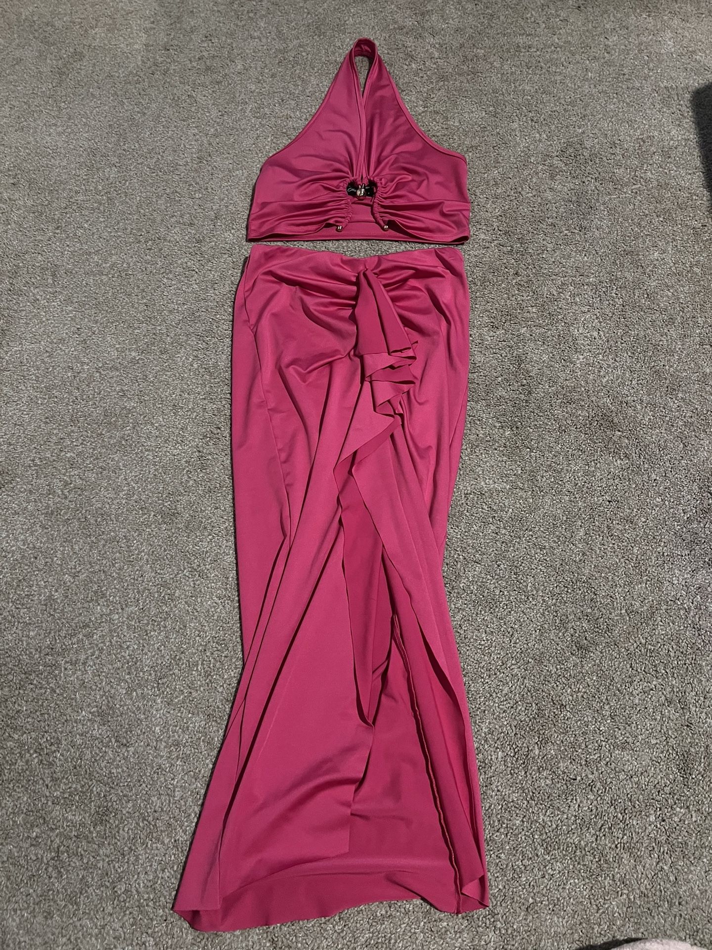 Women’s Hot Pink Halter Top And Skirt Set