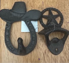 Cast iron hook and bottle opener