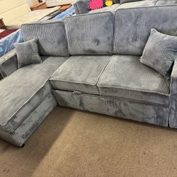 Gray Sectional Sofa Sleeper (Cupholder And Usb) NEW