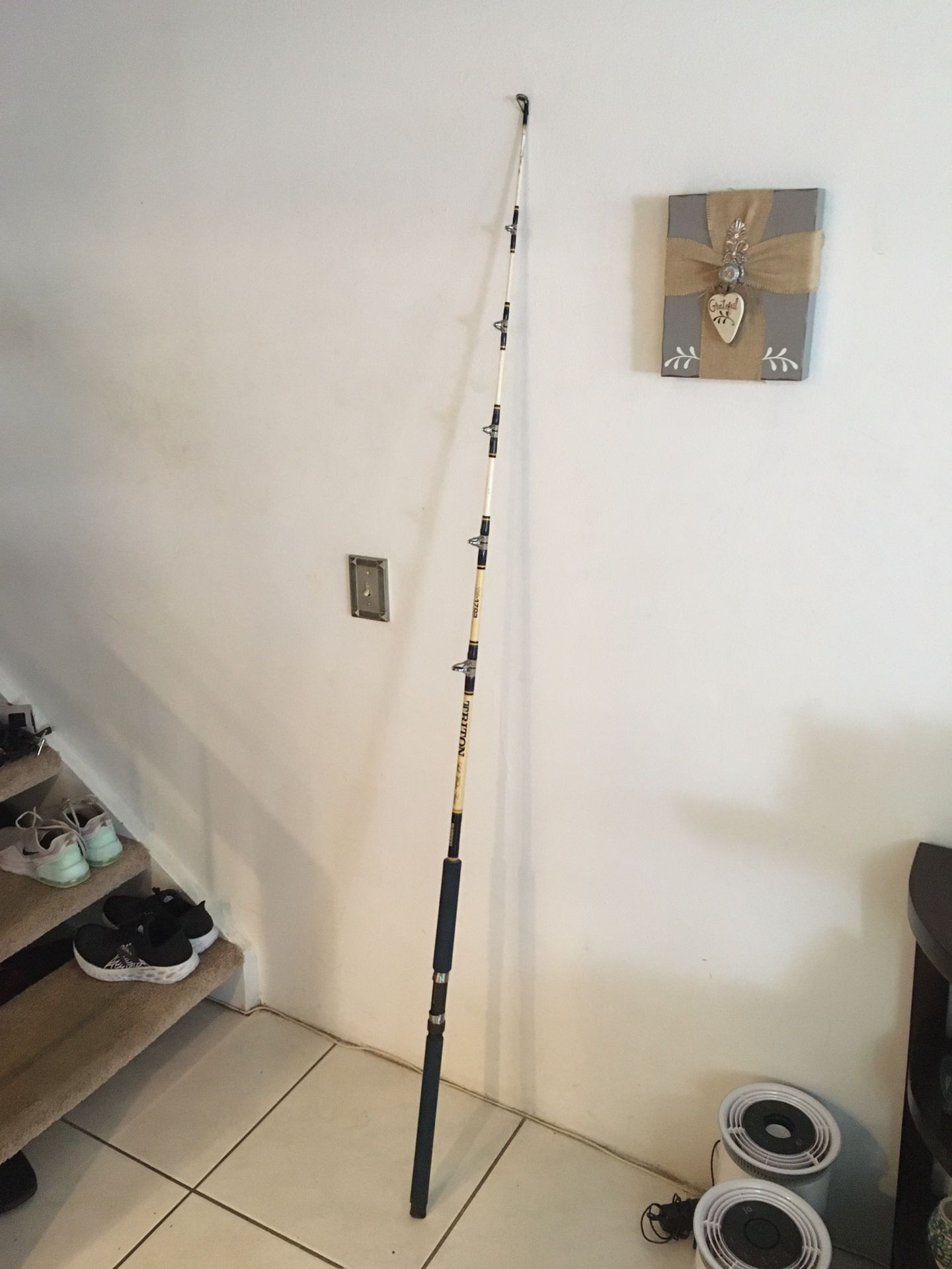 Vintage TRITON TS-1703 Saltwater Fishing Rod by SHIMANO Made of rare WHITE color fiberglass 7' Length. 15-40 lb. Line Test Fuji FPS-22 Reel Seat Dark