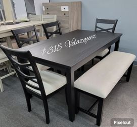 ✅️✅️6 pc Black  Color dining table set padded seat chairs and bench✅️✅️✅️
