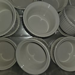 15 -20 HALL Ramekins Ribbed 3.5” Baking Dipping Dishes Bowls 839 USA Set of 3 Off White