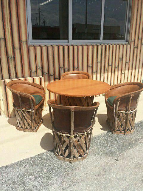 5 Piece Mexican Equipale Pigskin Leather Patio Set For Sale In