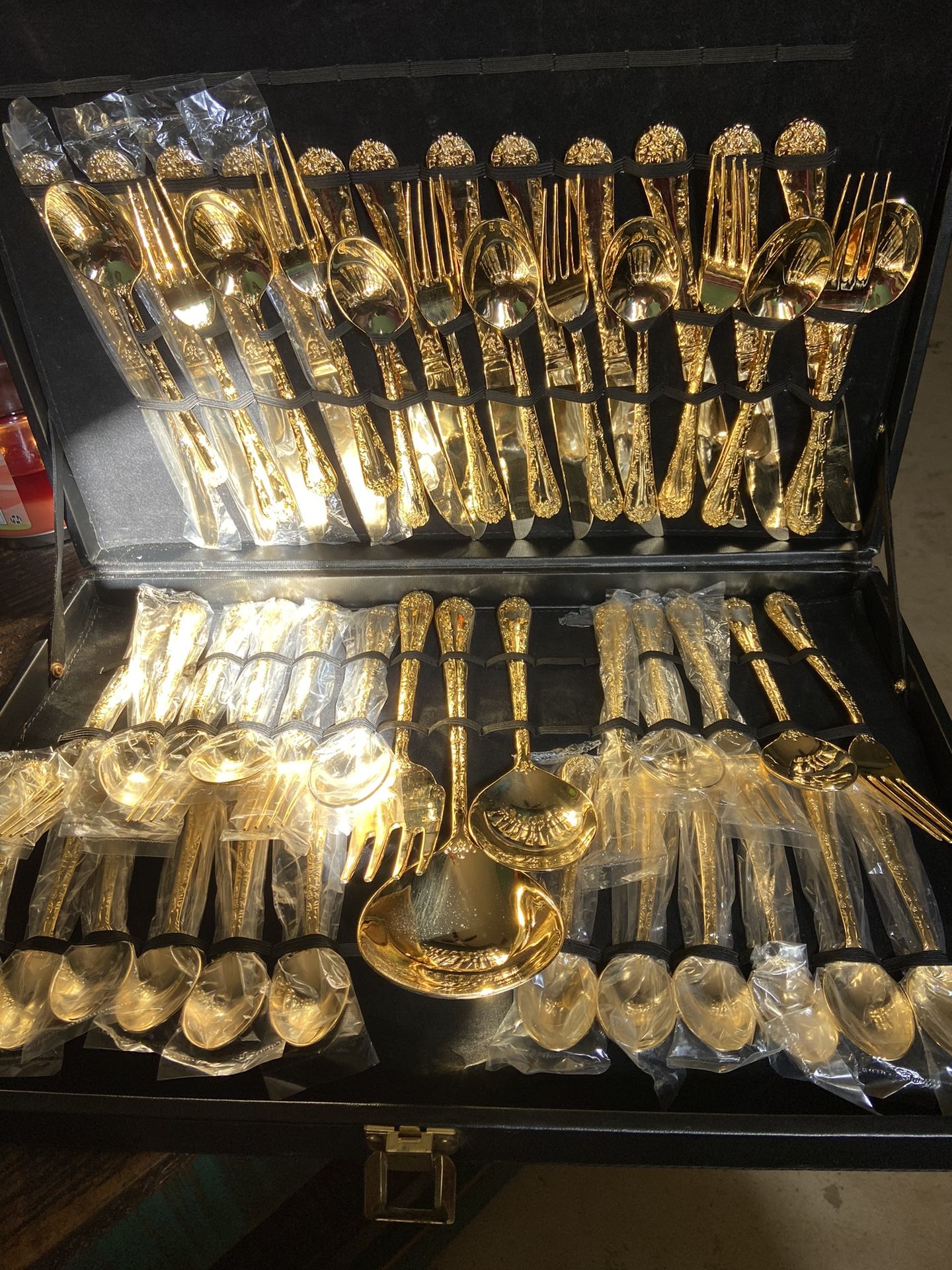 Antique W. M. Rogers & Son Ornate Gold Plated Flatware Set