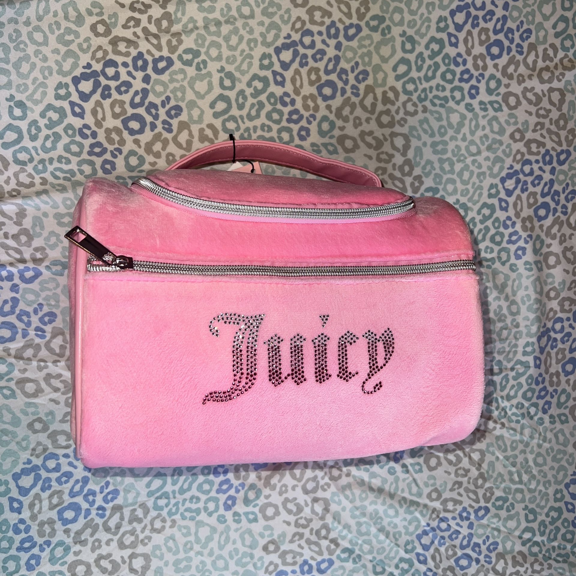 New Pink Juicy Couture Makeup Bag Cosmetic Travel Case Velour  