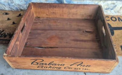 1950s Barbara Ann baking company california wooden crate from panorama city 
Wood crate Advertising x2
( UPDATE Last one  ) 
Width 24"
Length 22"
Dept