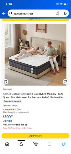 Queen mattress and Metal frame