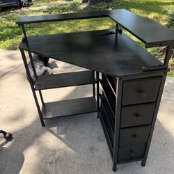 Corner Computer Desk + Adjustable Office Chair – Built-In Charging Station!