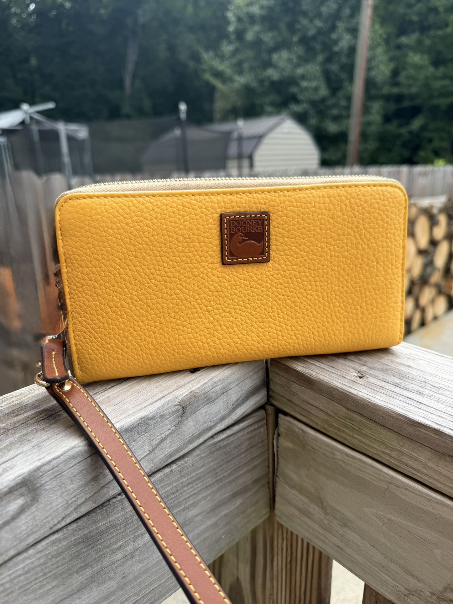 Dooney & Bourke Dandelion Yellow Pebble Grain Large Zip Around Wristlet