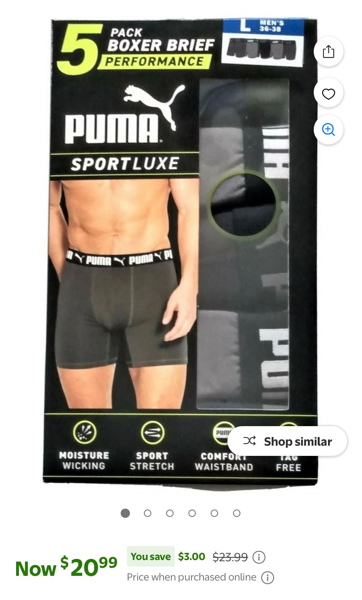 Men’s Large Puma Boxer Briefs 5 Pack