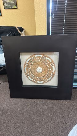 35 1/2 x 35 1/2 inch asian medallion art piece.