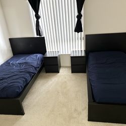 Wood Twin Bed Frame + Nightstand
