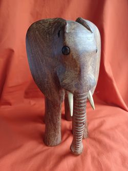 Hand Carved Solid Wood African Elephant 
