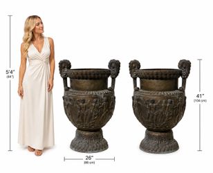 Pair of Italian Neoclassical Style Bronze Garden Urns with Classical Figural Reliefs