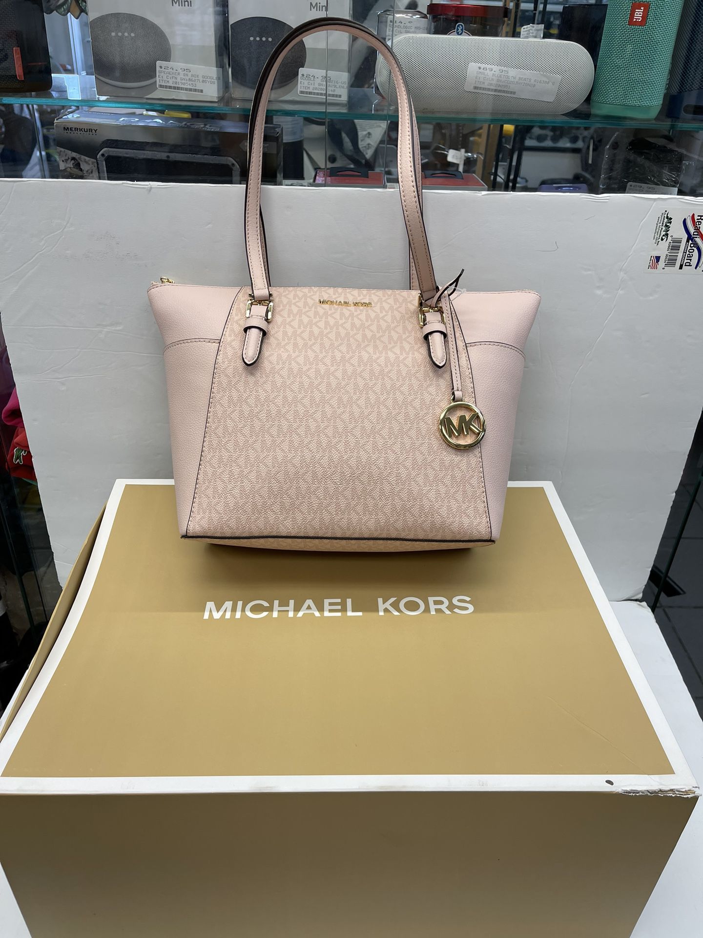 Michael Kors Womens Charlotte Top Zip Tote MK Signature Shoulder Bag (Dark  Powder Blush) MK Signature