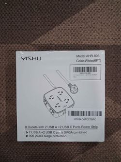 YISHU AHR-803 8-Outlet Power Strip with 4 USB Ports and 6ft Cord