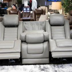 Real Leather Power Recliner Sofa With Massage 