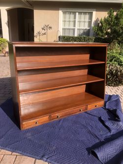 Antique Wooden Mahogany Library Bookcase With Bottom Drawers 