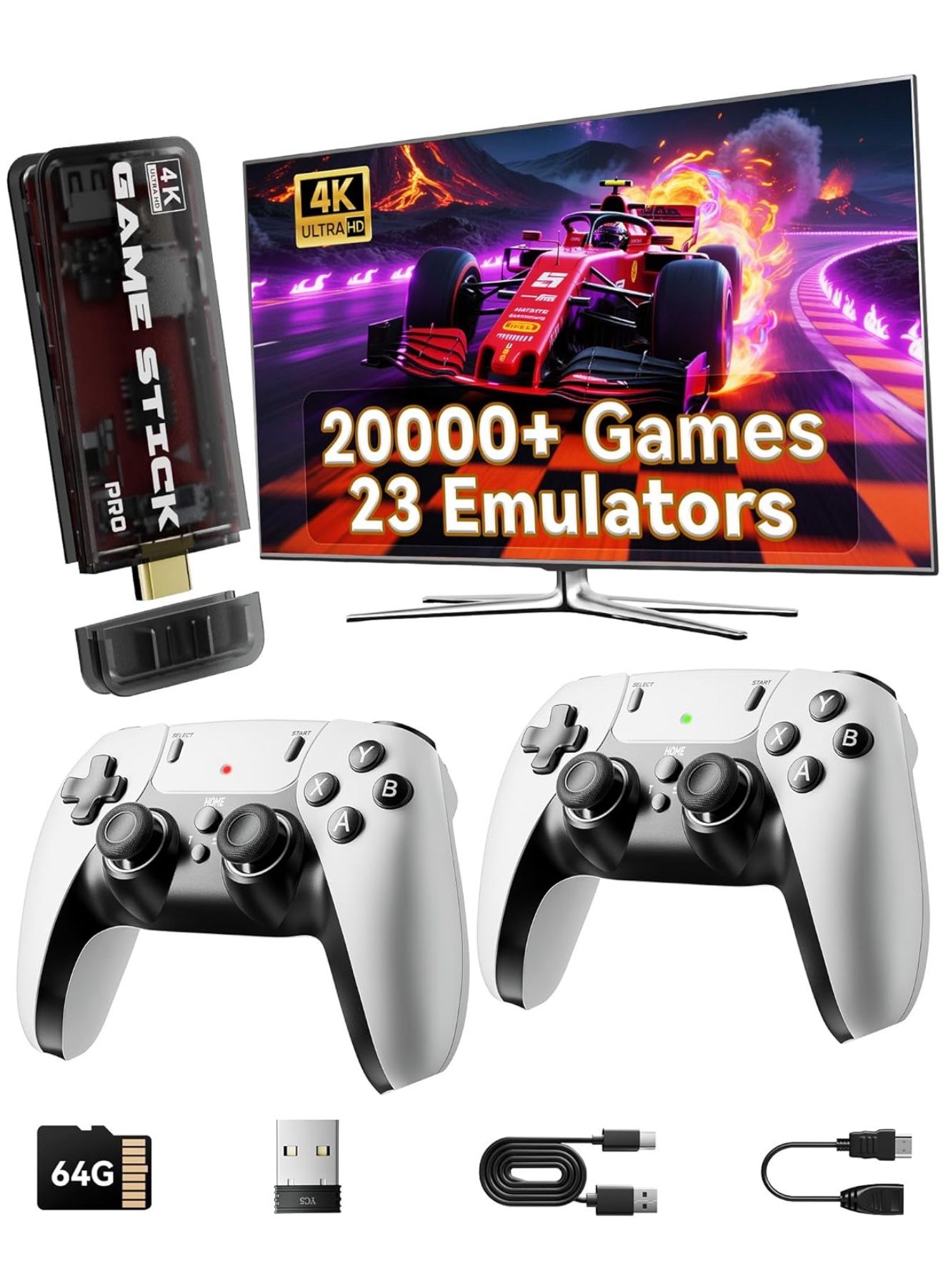 2025 Retro Gaming Console Pro 4K HDMI with 20,000+ Built-in Classic Video Games, Retro Game Stick with 23 Emulators Plug & Play TV Video Gaming Stick